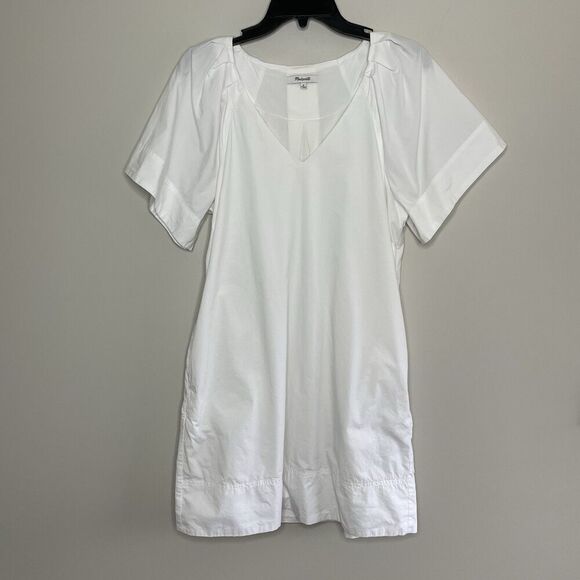 MADEWELL Mini Shift Dress Women Medium White V-Neck Lined Pockets NP093 - Picture 3 of 11